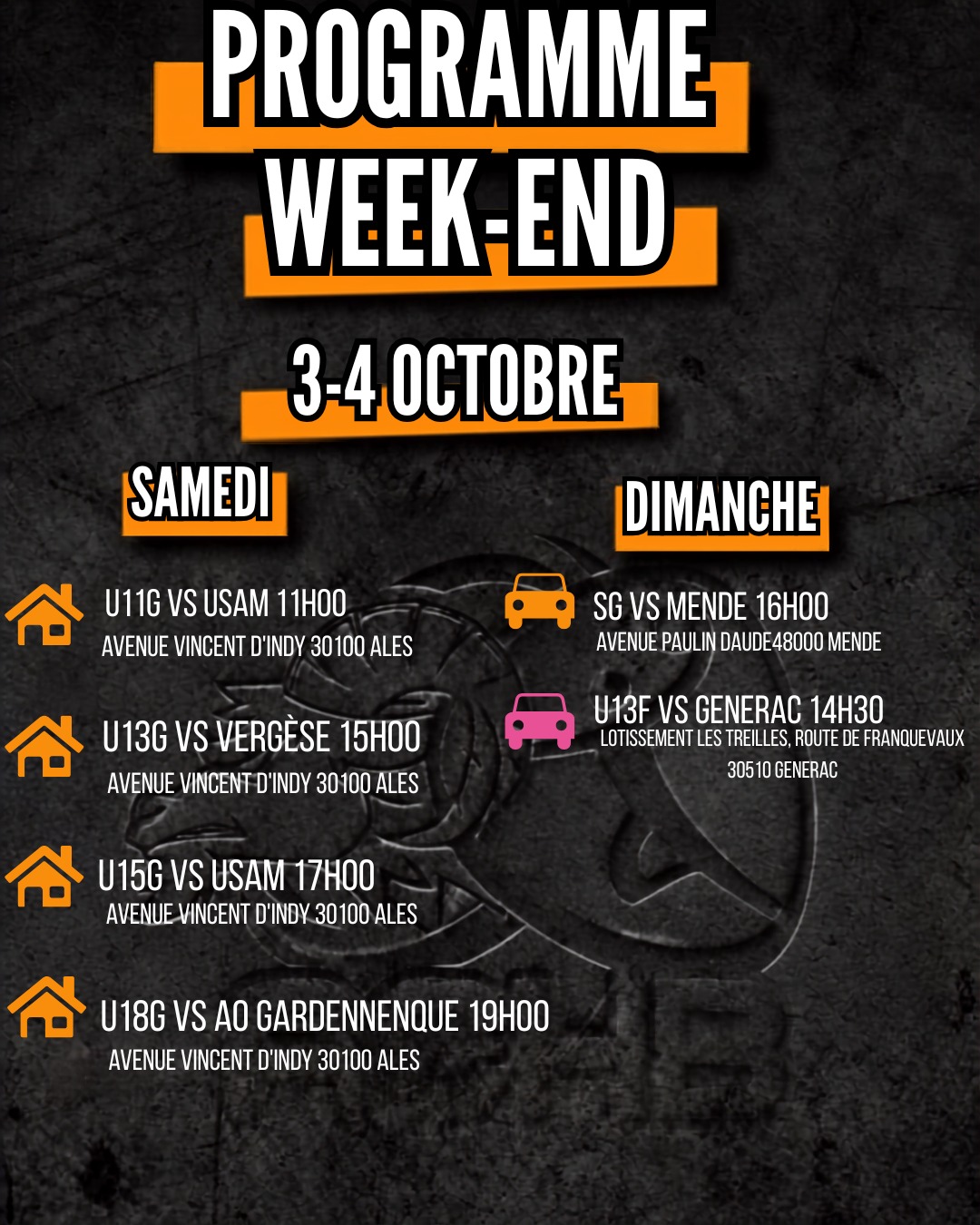 Programme Matchs du week-end