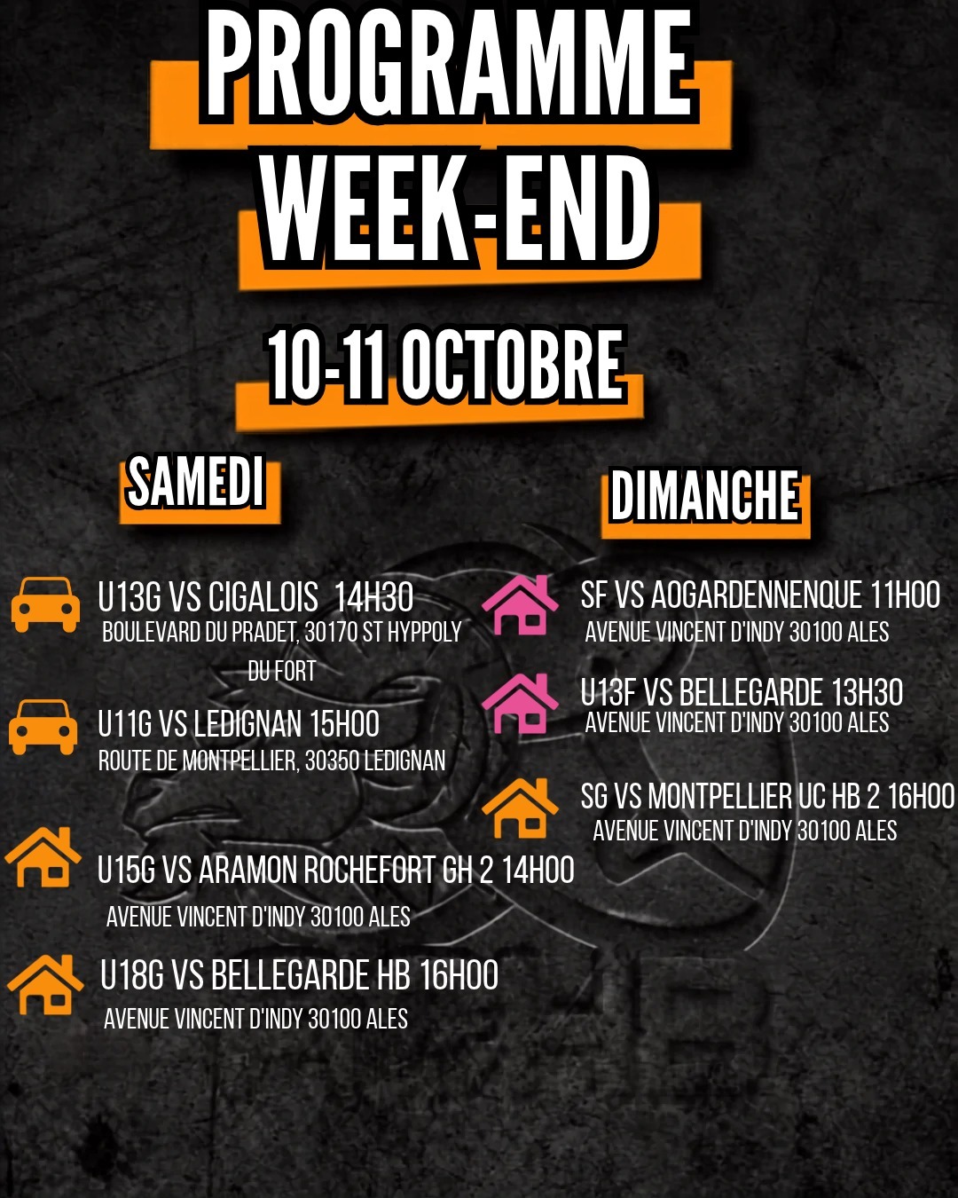 Programme Matchs du week-end